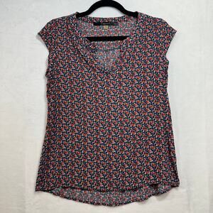 Fun2Fun Berry Print V-Neck Short Sleeve Shirt Small‎ Top Blouse Red & Blue Cute